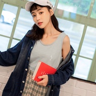 OB Slub Cotton Star Embroidery Plain Multicolor Non-Hemming Vest < GA437 > Large Size/Women's Clothi