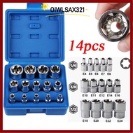 OIWLSAX321 14PCS/Set Hexagon Socket Nut Socket, E4-E24 1/4" 3/8" 1/2" Wrench Head Star Socket Set, E