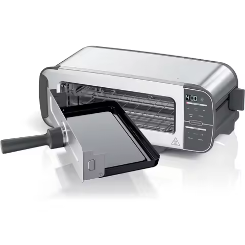 2-in-1 Flip Toaster, 2-Slice Capacity, Compact Toaster Oven, Snack Maker, 1500 Watts, Stainless Stee
