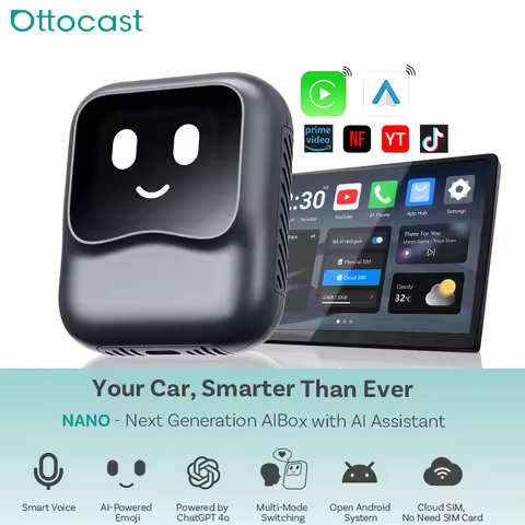 OTTOCAST Nano Video AI BOX Wirelss Carplay Android Auto Aapter Voice Control QCM6225 128G Android 13
