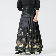 【Ready stock】&新中式汉服男中国风季仙鹤印花男女马面裙复古宽松国风裙New Chinese Hanfu Men's Chinese Seasonal Crane Printed Men's