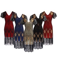 1920S Style Sequin Beaded Dress v-Neck Fashion Fringed Dress