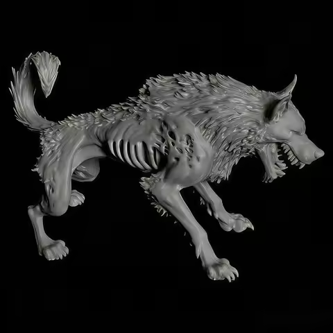 3D Printed Hell Dog, with Broken Bone Texture + Terrifying Pose, a Dark Desktop Centerpiece