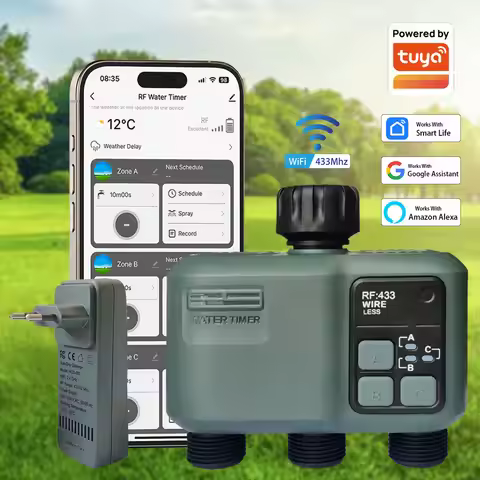 Tuya Wifi+RF433 3-outlet Water Timer Garden Water Timer Rain Delay Filter Programmable Automatic Irr