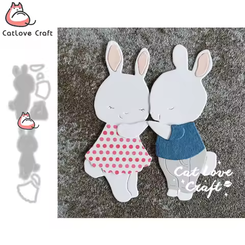 Catlove Couple Rabbit Animal Metal Cutting Dies Scrapbooking Stencil Die Cuts Card Making DIY Craft 