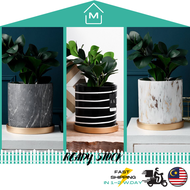 [W. TRAY] Marble Round Design Porcelain Ceramic Large Big Planter Pot Home Decor | Pasu Bunga Seramik Besar 欧式水泥花盆陶瓷带托盘