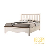 Recafi Furniture Modern Victoria Series Queen Bed Frame | Bed Frame | Katil Queen | Katil Kayu | White Wash+Walnut | 床架