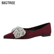BIGTREE Flat Shoes 6213-H71 - Suede Pointed Toe with Rhinestones, Inspired by Korean Fashion