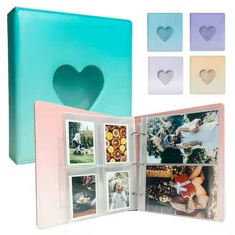 PLRBOK A5 3-Ring Macaron Gradient Heart Shaped Widening Photo Album Binder Photocard Card Holder Scr