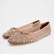 Mesh ballet flats with rhinestone