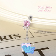 Fairybaby Pink Heart with Chain (1 Piece) Flat Plate Bow Dangling Beautiful Plays with Light 0.8 Len