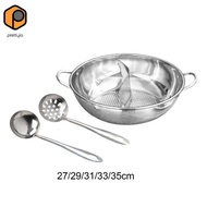 [prettyia] Divided Hot Pot Double Handle Versatile Stainless Steel Chinese Shabu Shabu Pot with Slot