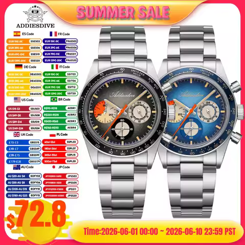 ADDIESDIVE reloj AD2551 Men's Watch 316L Stainless Steel C3 Super Luminous 10Bar Waterproof 0S20 Mov