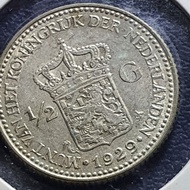 koin perak wilhelmina 1/2 gulden tahun 1929