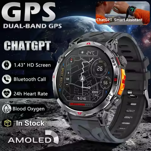 VWAR T-Rex 3 Pro GPS Smart Watch Built-in AI-GPT Dual-Band GNSS Compass 1.56inch AMOLED Screen 5ATM 