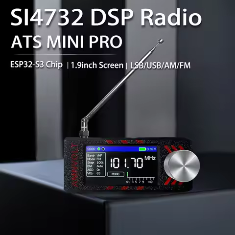 SI4732 0.5-108mhz LSB USB AM FM FM/AM Radio 1.9inch IPS Screen Portable Radio with Antenna All Band 
