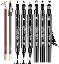 8 Pack Liquid Eyeliner Stamp Set with 6Pcs Eyeliner Stamp and 2Pcs Eyebrow Pencil, Waterproof Smudgeproof Eyeliner Long Lasting Eyeliner Pen (Heart/Flower/Moon/Star/Smiley /Triangle Seal Stamp)