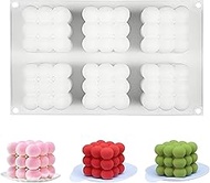 Silicone Bubble Cube Molds for Candle Making, 3D Dessert Molds with 6 Cavities for Baking Mousse Cak