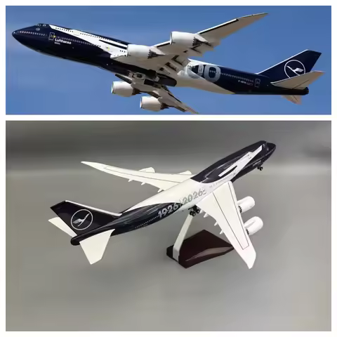 47cm Collectible Plane b747 Lufthansa 100years Diecast Airplane Model Kits Resin W Light and Wheel A
