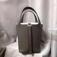 【Awin】Fashion Handmade wax thread strapless pewter grey cowhide basket bag bucket bag handbag women'