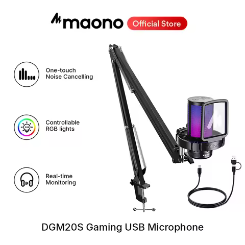 maono DGM20S Gaming USB Microphone Condenser Mic with RGB Light Noise Cancellation Boom Arm for Stre
