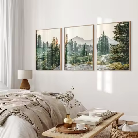 Mountain Set of 3 Prints Printable Nature Landscape 3 Pieces Wall Art Green Nature Photography Set N
