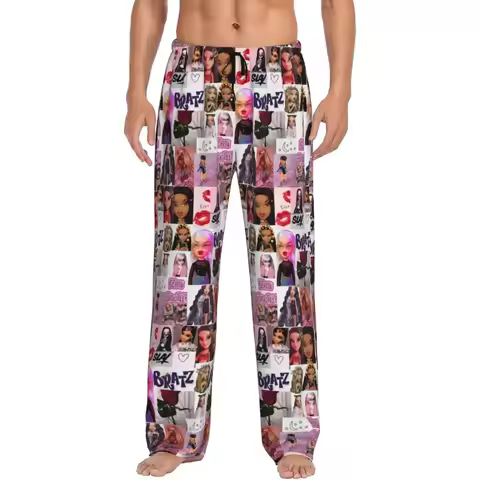 Custom Bratz Dolls Aesthetic Pajama Pants Men Sleepwear Sleep Lounge Bottoms with Pockets