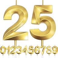 25th Birthday Candle with Gold Glitter and 3D Design - Number 25 Number Candles, Cake Decoration, Ca
