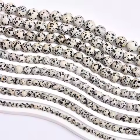 40-15pcs/bag 4mm/6mm/8mm/10mm/12mm Natural Stone Round Loose Dalmatian Jasper Bead for Jewelry Makin
