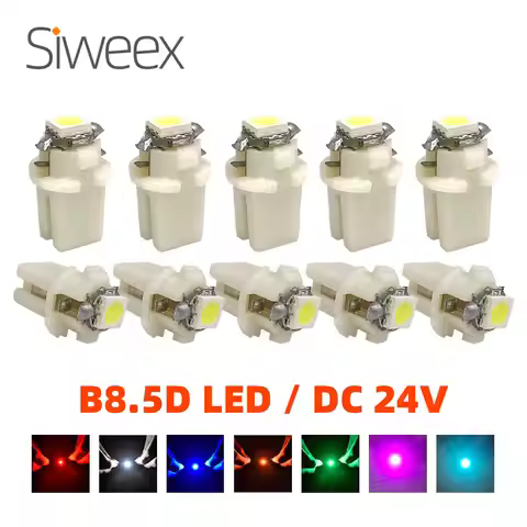 10pcs B8.5D DC 24V LED 5050 SMD Bulb for Truck Bus Instrument Panels Dashboard Indicators Lights Whi