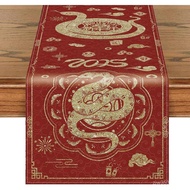 Pelari Meja Cina, 13*72IN Tahun Ular 2025 Selamat Tahun Baru Alas Meja Bercetak Pelari Meja Asia Tah