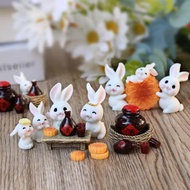 可愛卡通月餅小兔子模型樹脂工藝品小盲盒創意中秋節微景觀小擺件