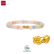 NGG 24K Jewelry Blessing Mini Pixiu ชาร์มปีเซียะทองคำแท้ 99.9% หนัก 0.1 g พร้อมกำไลหินมงคล (มีใบรับป