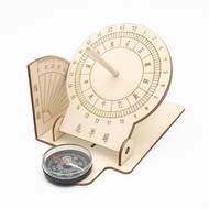 Equatorial Sundial Clock Wooden Scientific Model DIY Teaching Aid Educational Toys For Kids Desk Cra