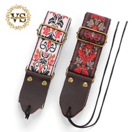 Guitar Ukulele Strap Embroidered Guitar Strap Leather Head Bass Shoulder Strap Electric Guitar Accessories