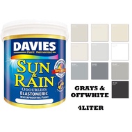 ✎◕▦DAVIES SUN AND RAIN 4 LITERS COLOR OFF WHITE &amp; GRAY | ELASTOMERIC PAINT | ODOURLESS | ACRYLIC