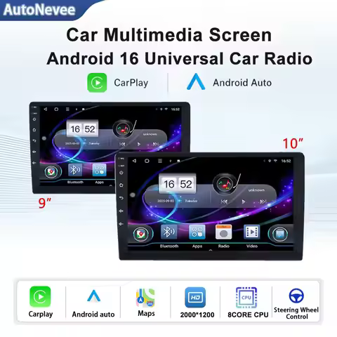 Android 16 Universal 9/10 inch Car Stereo CarPlay Android Auto GPS Multimedia Player WiFi Player QLE