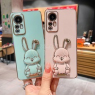 XIAOMI 13T Pro Plating Case 3D Cute Rabbit Folding Stand Case For Xiaomi Mi 13lite 5G 12T 11T Pro Electroplated Shockproof Silicone Soft Cover