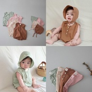 [Uzfkids Baby & Kids] Solid Color Vest Baby Onesie+Small Cap/Baby Onesie/Newborn Onesie