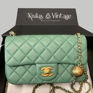 Chanel Lambskin 20cm 金球綠色