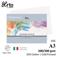 CAMPAP ARTO A3 WATERCOLOUR PAPER 25% COTTON COLD PRESSED 200/300gsm 12'S