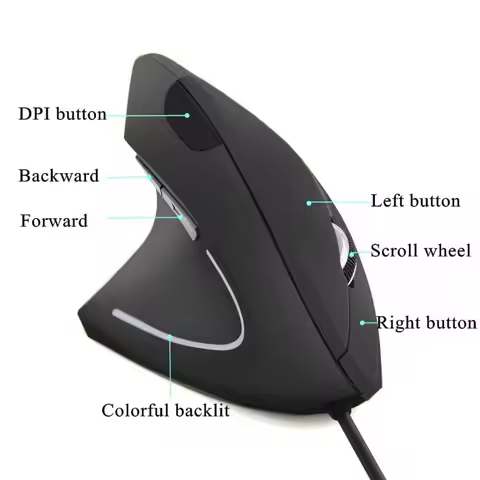 Wired Left Hand Vertical Mouse Ergonomic Gaming Mouse 800 1200 1600 DPI USB Optical Wrist Healthy Mi
