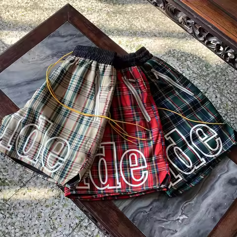 Checkered Pattern Sports Shorts American Streetwear Men Women Rhude Casual Shorts