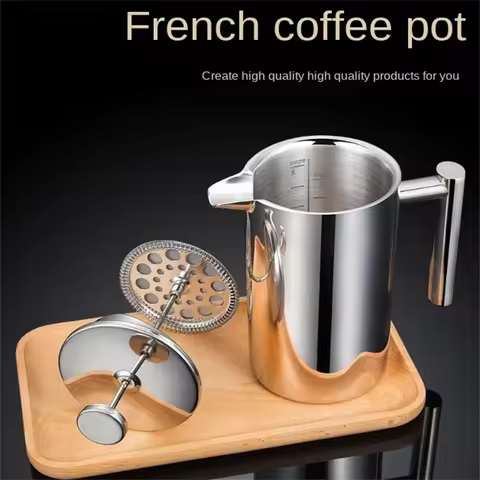 French Press Coffee Pot Double-layer Stainless Steel Coffee Pot Insulation Tea Maker French Press Co