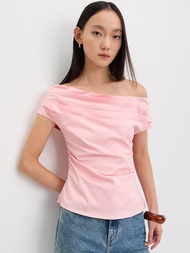 [Pomelo] เสื้อปาดไหล่ดีไซน์ย่นข้าง / Off-Shoulder Ruched Top