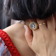 Have Fun Brass Plating 18K Real Gold Italy Seiko Original Non-Collision Big Queen Ancient Coin Ring