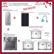 (BUNDLE) TURBO T125ISS-SS ISLAND HOOD + TIA802 INDUCTION HOB + TM73-GM BUILT-IN OVEN + KITCHEN SINK + SINK TAP