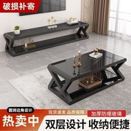 TV Cabinet Coffee Table Combination Iron TV Cabinet Simple Tempered Glass Coffee Table Living Room C