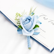 Light Blue Corsage and Boutonniere Set for Wedding Prom, Artificial Rose Babysbreath Flower Wrist Co