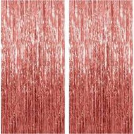 2pcs Rose Gold Metallic Tinsel Curtain Backdrop Decor, Rose Gold Foil Sequin Garland, Suitable For W